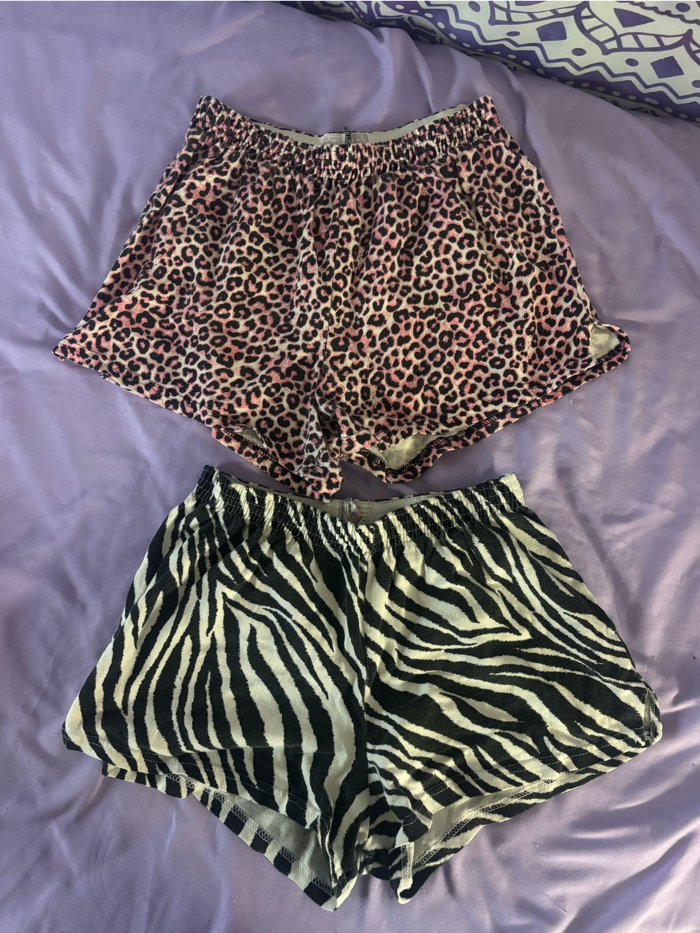 Pink Leopard and Black White Zebra Printed Women’s Shorts — Pack of 2